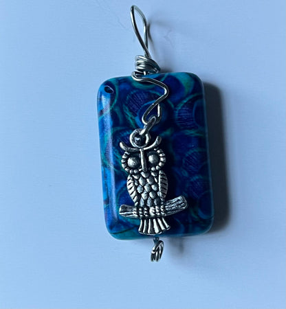 Blue Peacock Bead  Pendant with owl