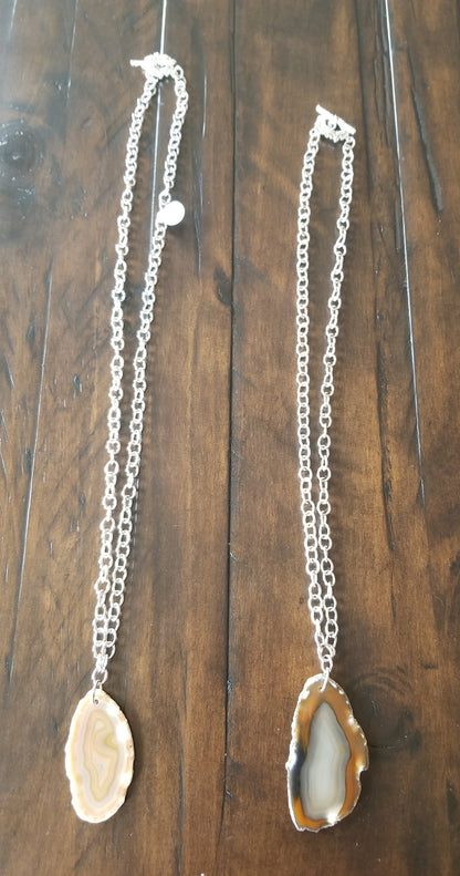 Agate slice Pendant Stainless steel necklace