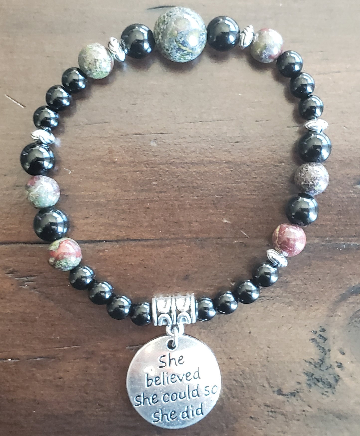 She Believed She Could So She Did, Dragon blood  stone/black Obsidian Bracelet