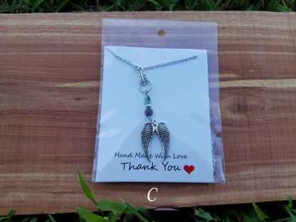Angel Feathers Gem Design necklace Wilhelmina Creations